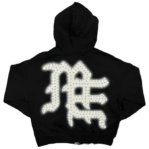Mixed Emotions Emotions Never Die Rhinestone Hoodie Zip-Up Black