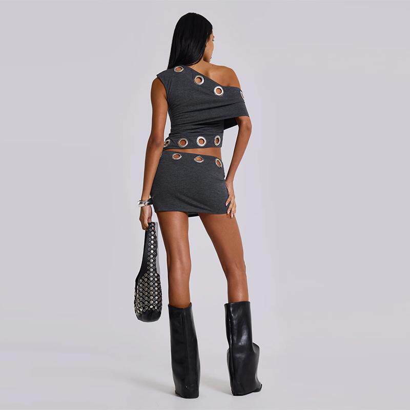 JADED LONDON ASYMMETRIC DRESS WITH EYELETS