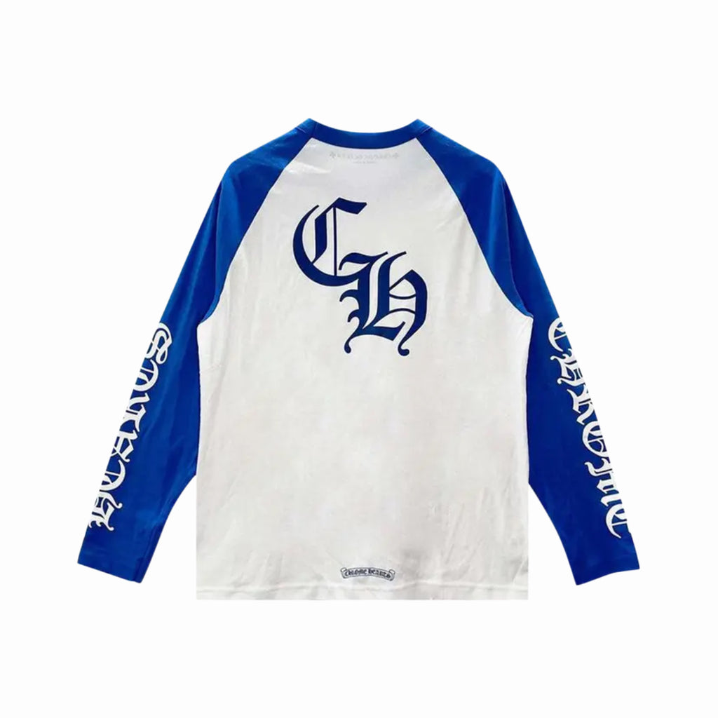 Chrome Hearts Long-Sleeve Horseshoe Baseball Tee 'White/Blue'
