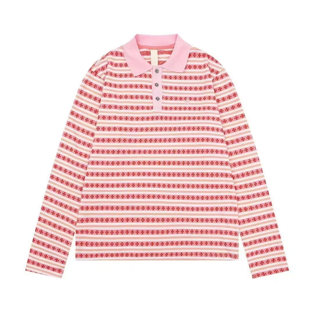 CHROME HEARTS STRIPED POLO T-SHIRT