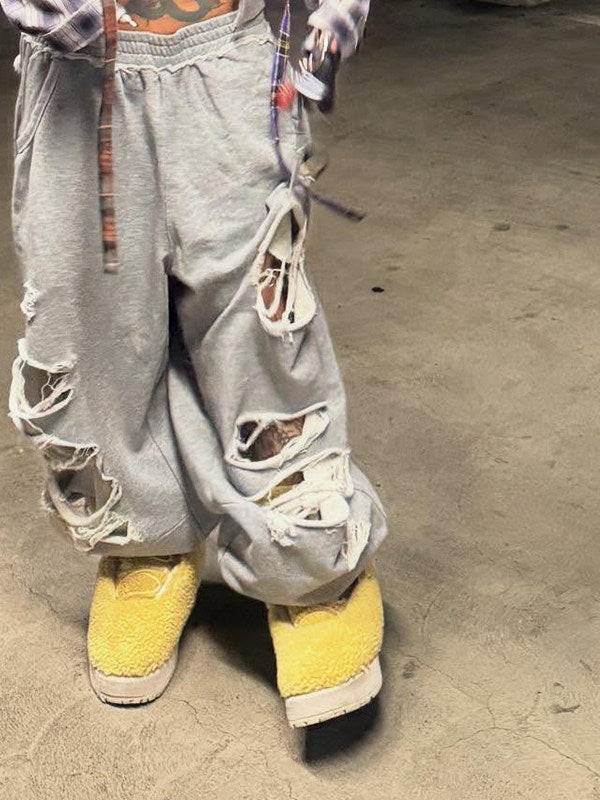 JADED LONDON DISTRESSED WIDE LEG GREY SWEATPANTS