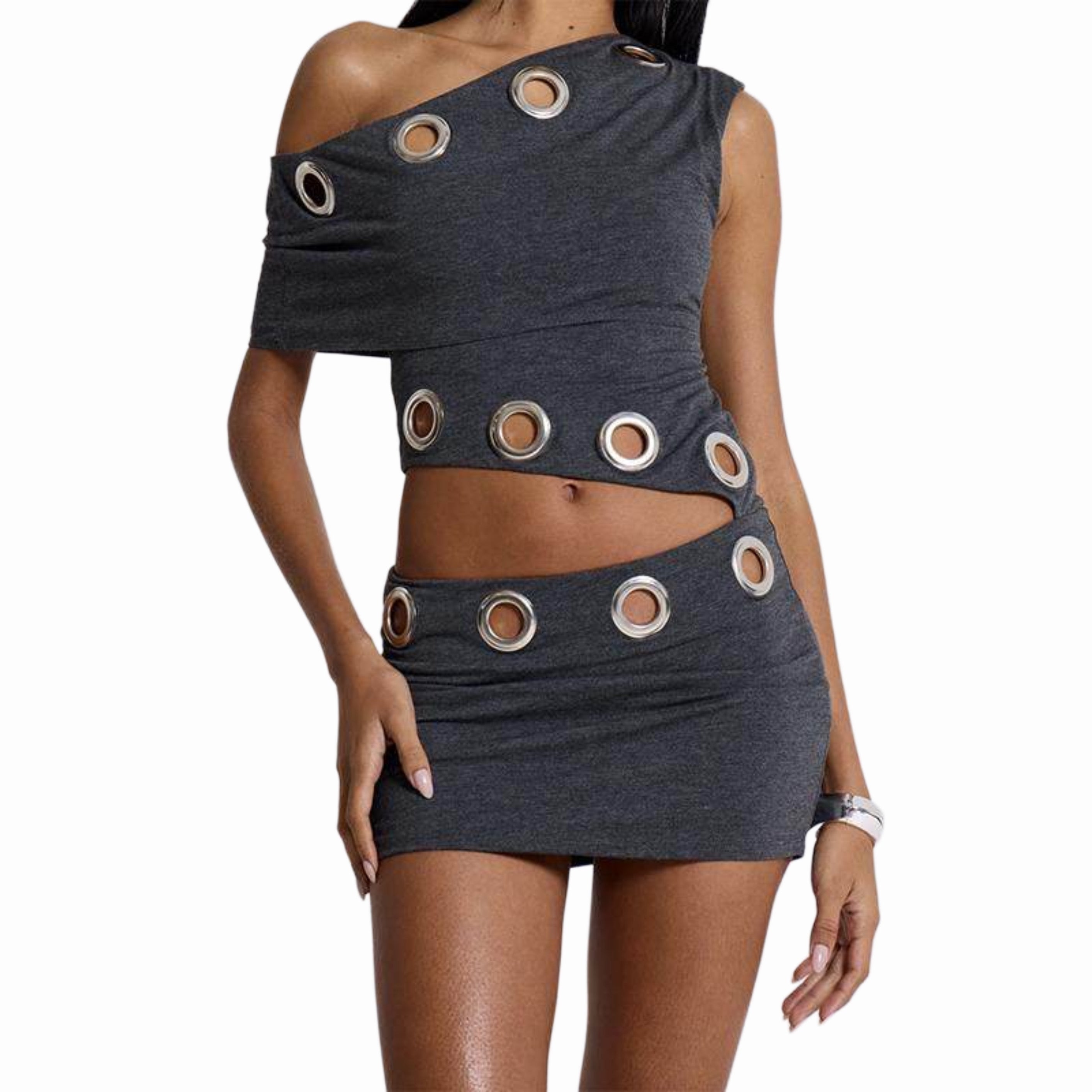 JADED LONDON ASYMMETRIC DRESS WITH EYELETS