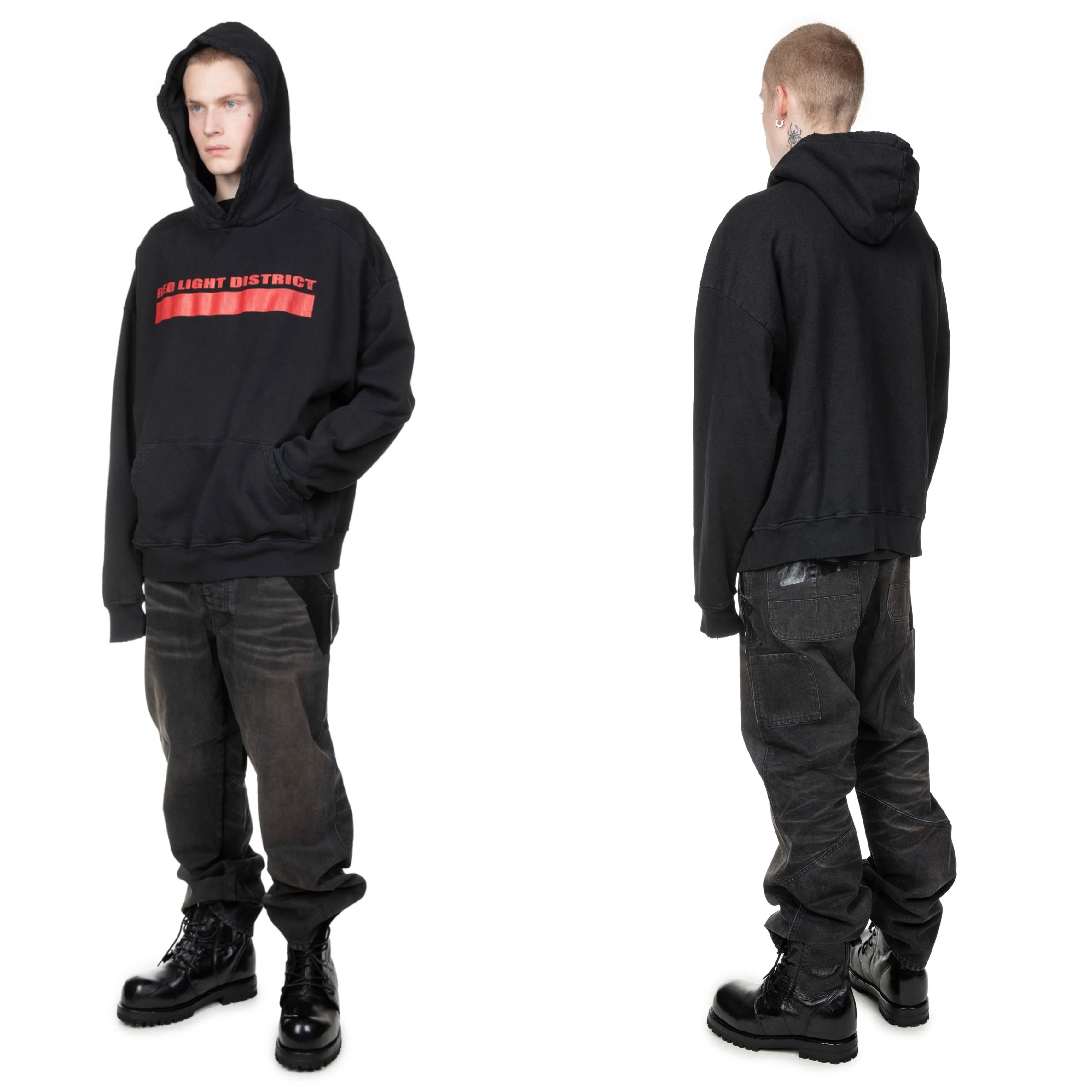 Alexander Digenova Red Light
Zone Crack Print Washed
Distressed Hoodie Sweatshirt