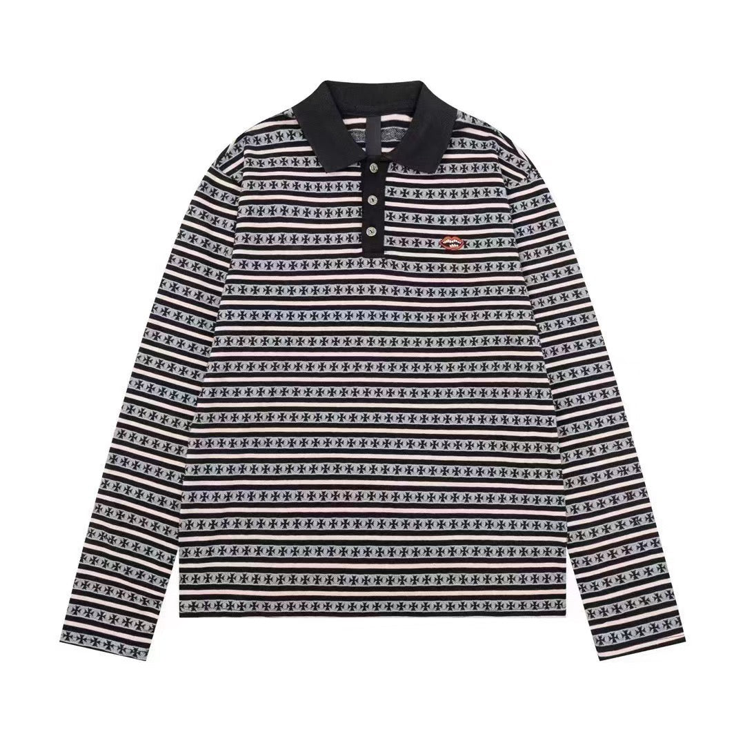 CHROME HEARTS STRIPED POLO T-SHIRT