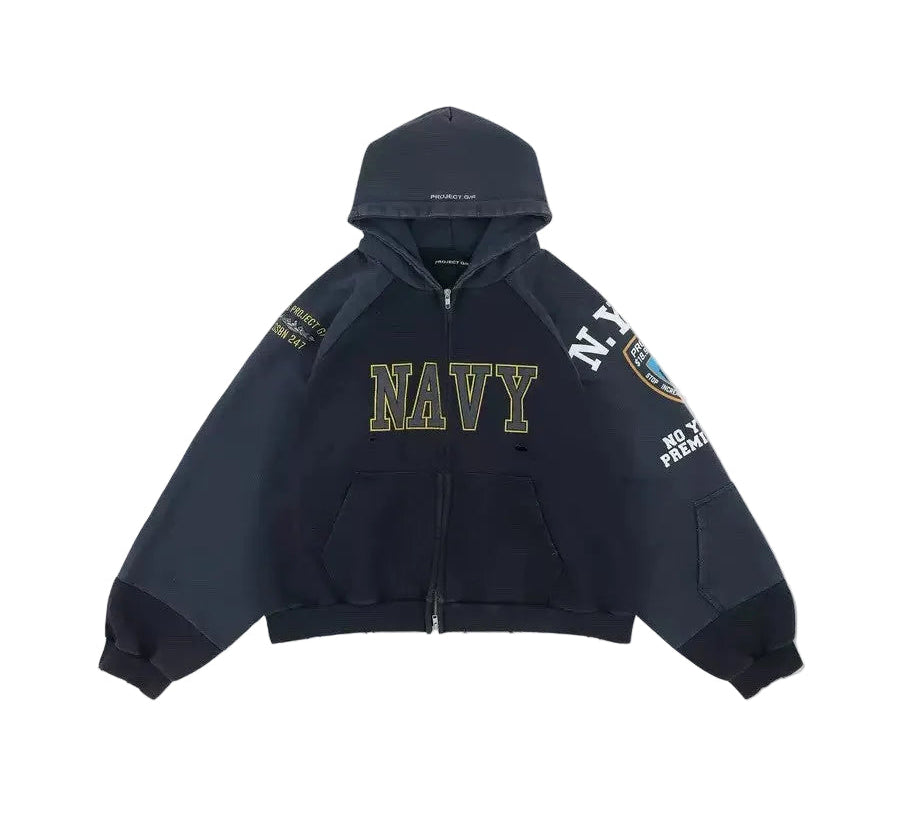 Project G/r reconstructed army zip-up hoodie