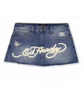 Ed Hardy Multi Tattoo Denim Skirt