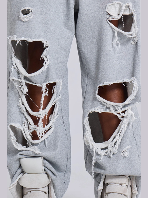 JADED LONDON DISTRESSED WIDE LEG GREY SWEATPANTS