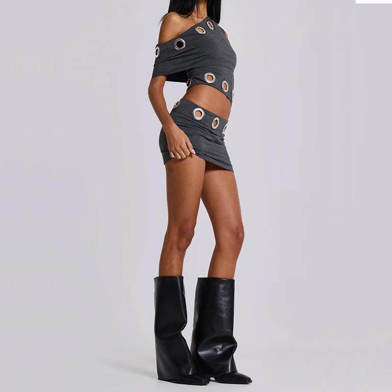 JADED LONDON ASYMMETRIC DRESS WITH EYELETS