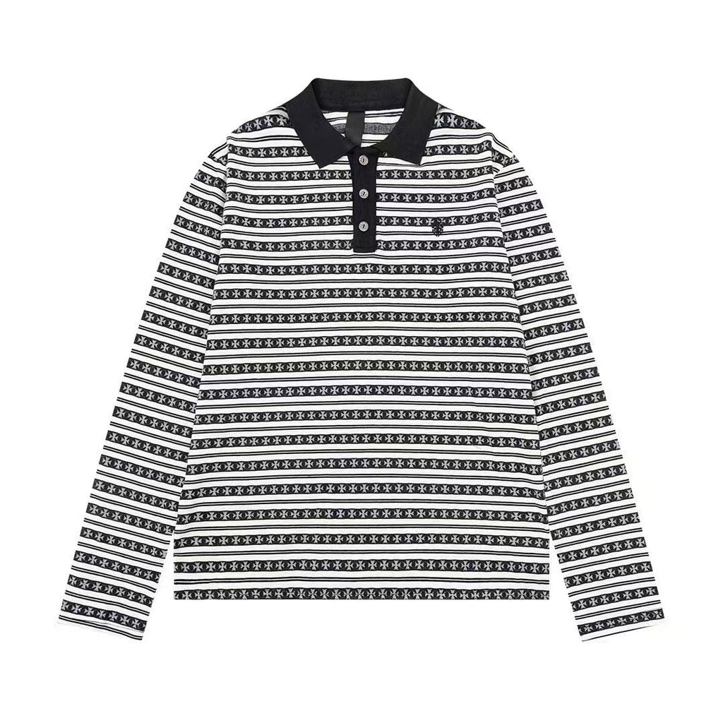CHROME HEARTS STRIPED POLO T-SHIRT
