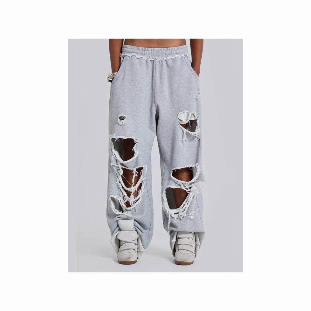 JADED LONDON DISTRESSED WIDE LEG GREY SWEATPANTS
