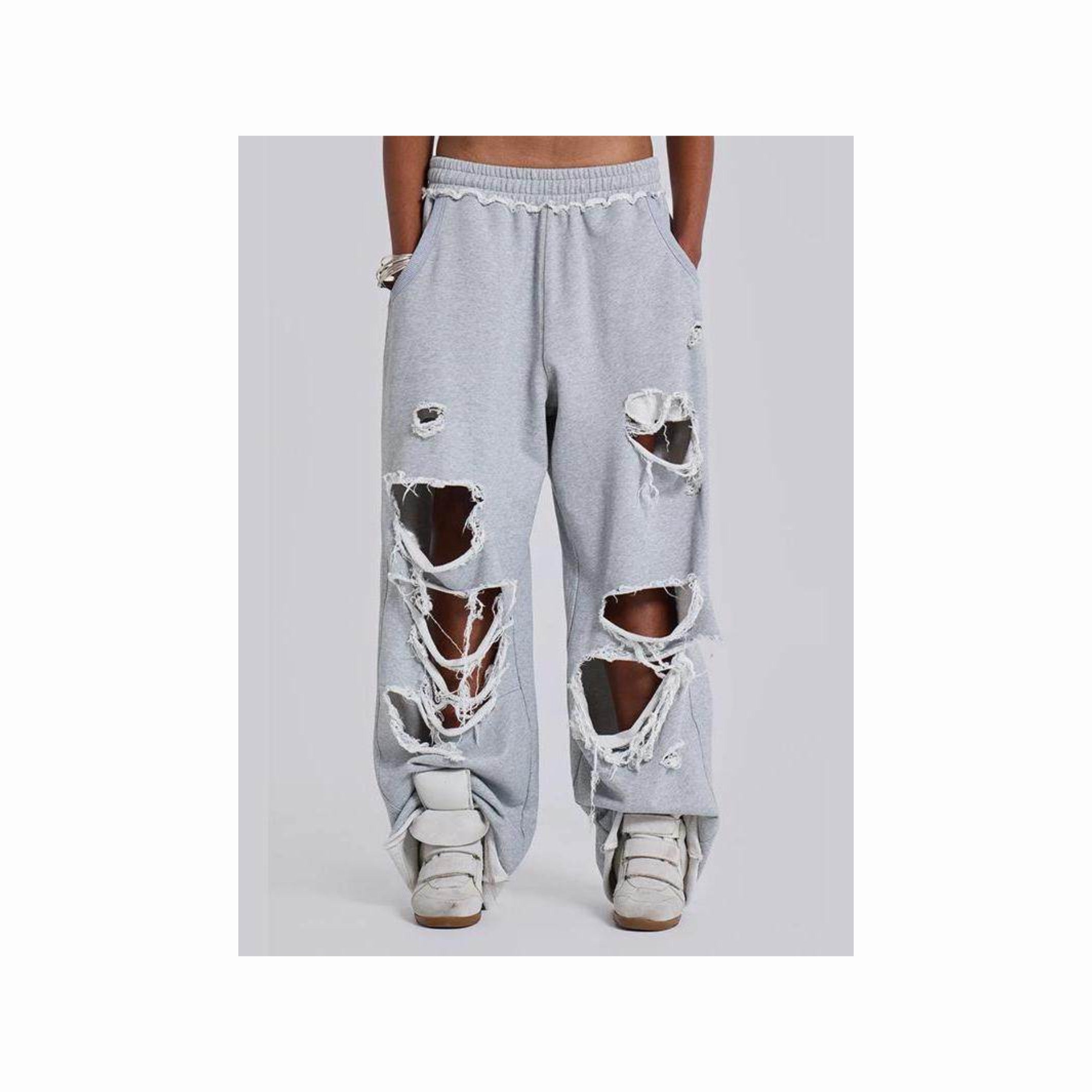 JADED LONDON DISTRESSED WIDE LEG GREY SWEATPANTS