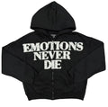 Mixed Emotions Emotions Never Die Rhinestone Hoodie Zip-Up Black
