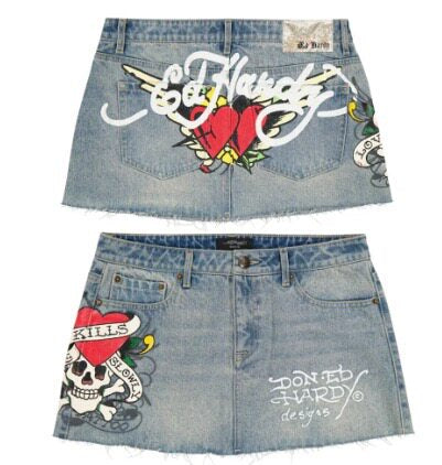 Ed Hardy Multi Tattoo Denim Skirt