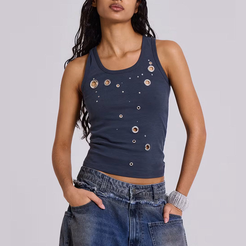 JADED LONDON EYELET STUDDED CUTOUT VEST TOP