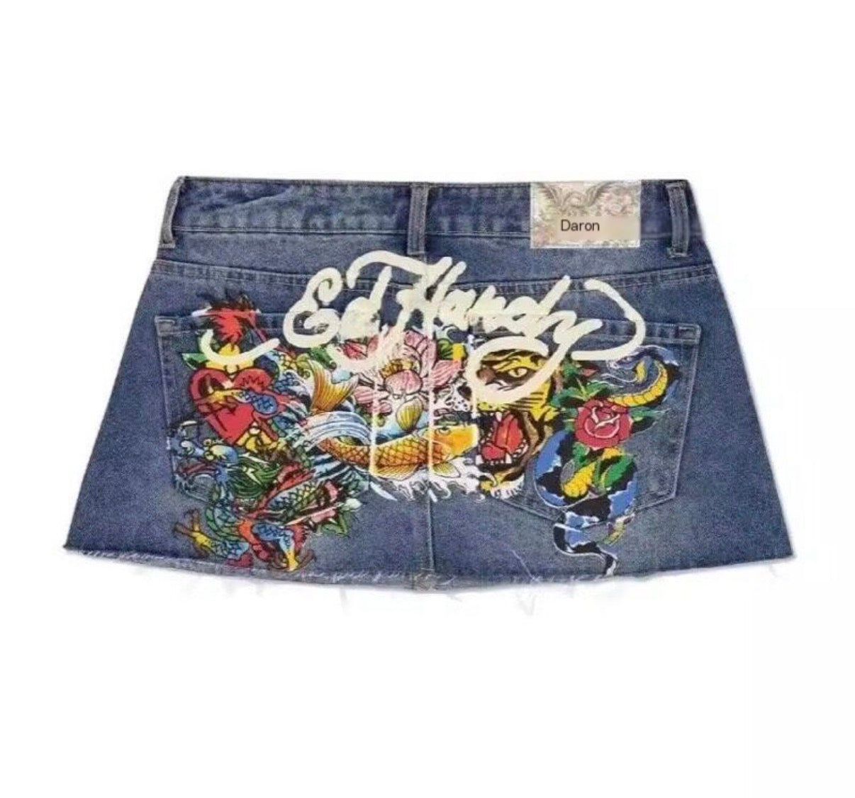 Ed Hardy Multi Tattoo Denim Skirt