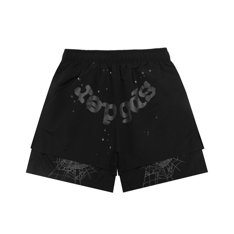 SP5DER OG WEB DOUBLE-LAYERED SWEAT SHORTS