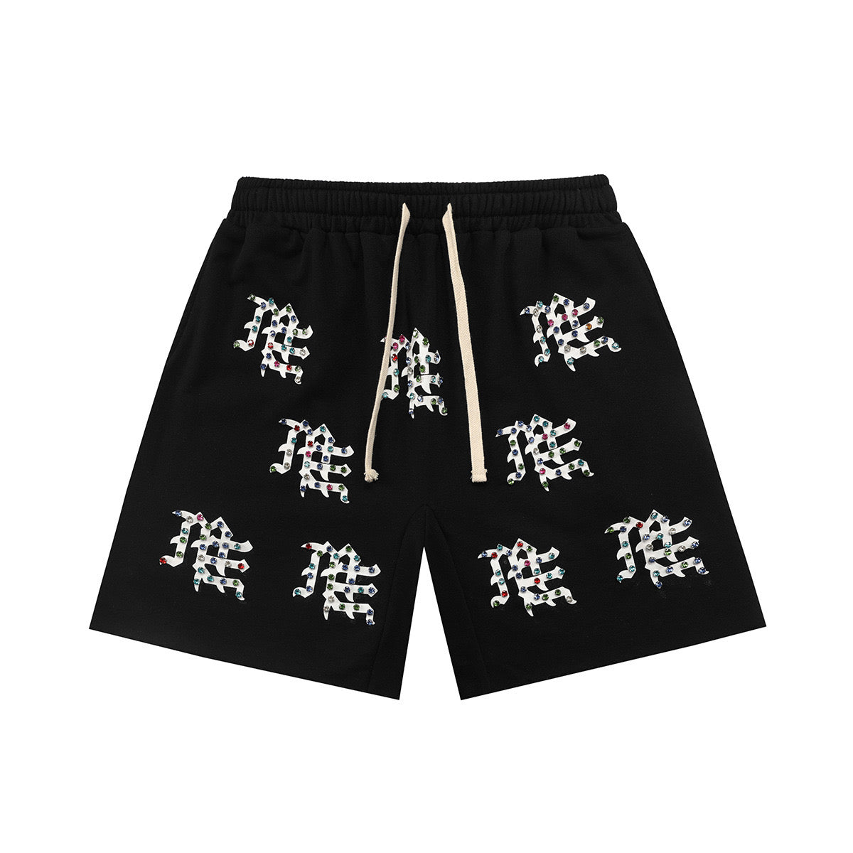 mixed emotions me logo rhinestone shorts