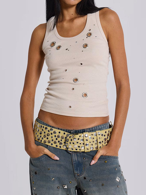 JADED LONDON EYELET STUDDED CUTOUT VEST TOP