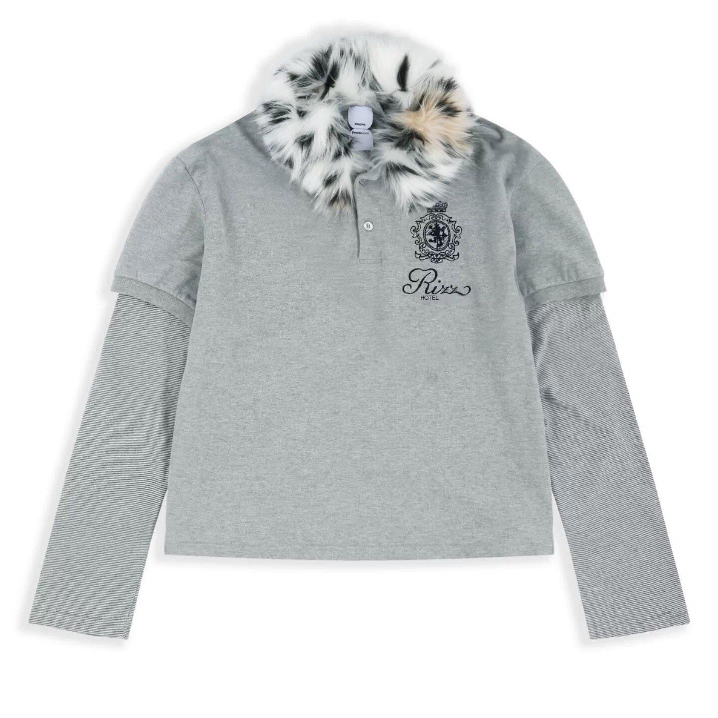 Protocol Index Fur Collar Long-Sleeve Polo T-Shirt