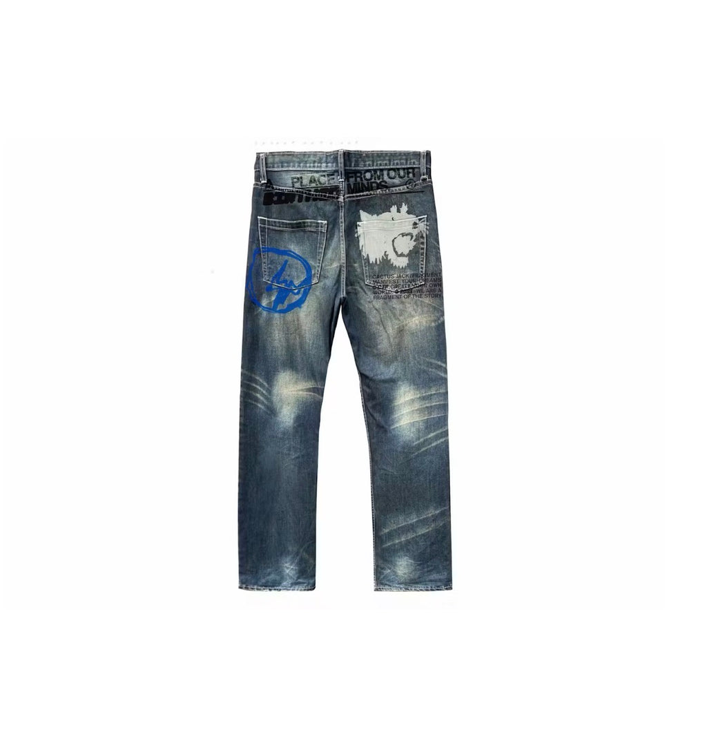 TRAVIS SCOTT CACTUS JACK FOR FRAGMENT FROM OUR MINDS DENIM PANTS