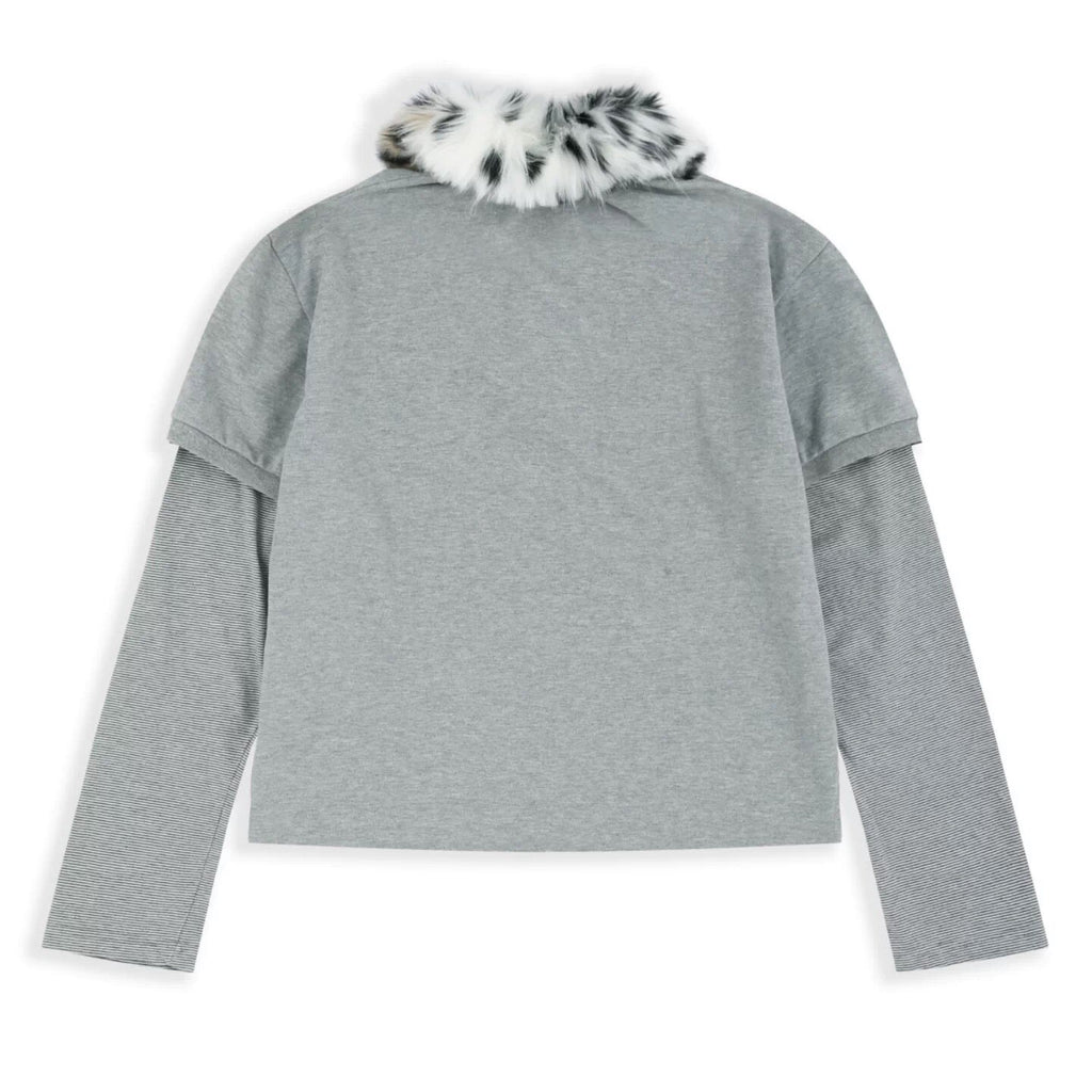 Protocol Index Fur Collar Long-Sleeve Polo T-Shirt