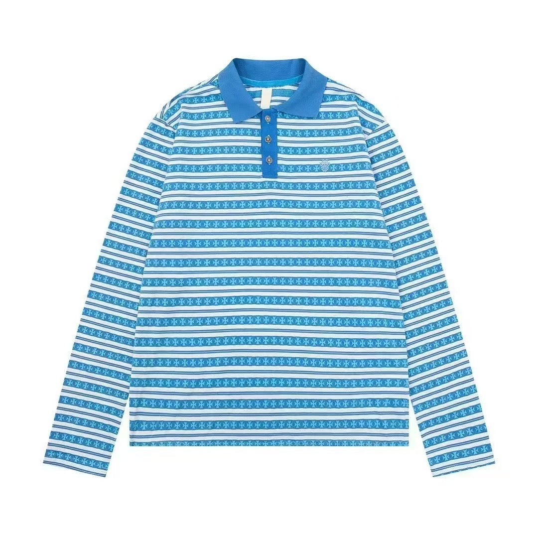 CHROME HEARTS STRIPED POLO T-SHIRT