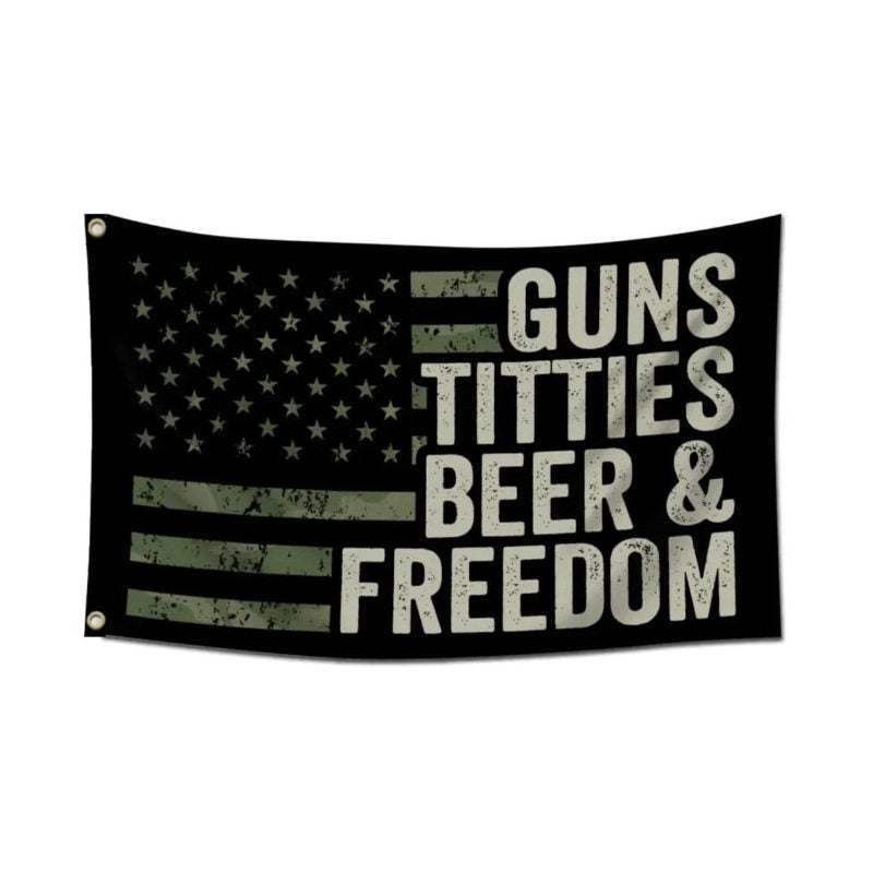 G*n T*tties beer & freedom flag