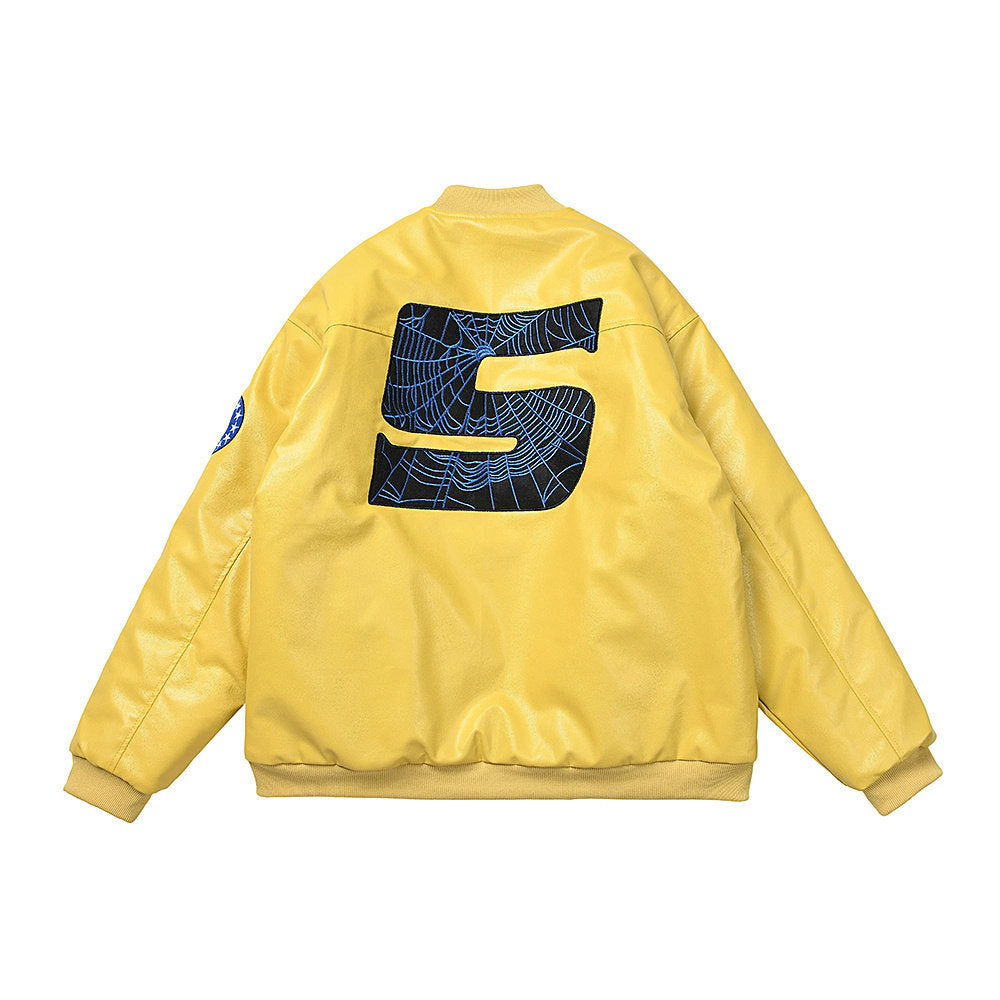 SP5DER LEATHER LOGO BOMBER JACKET YELLOW